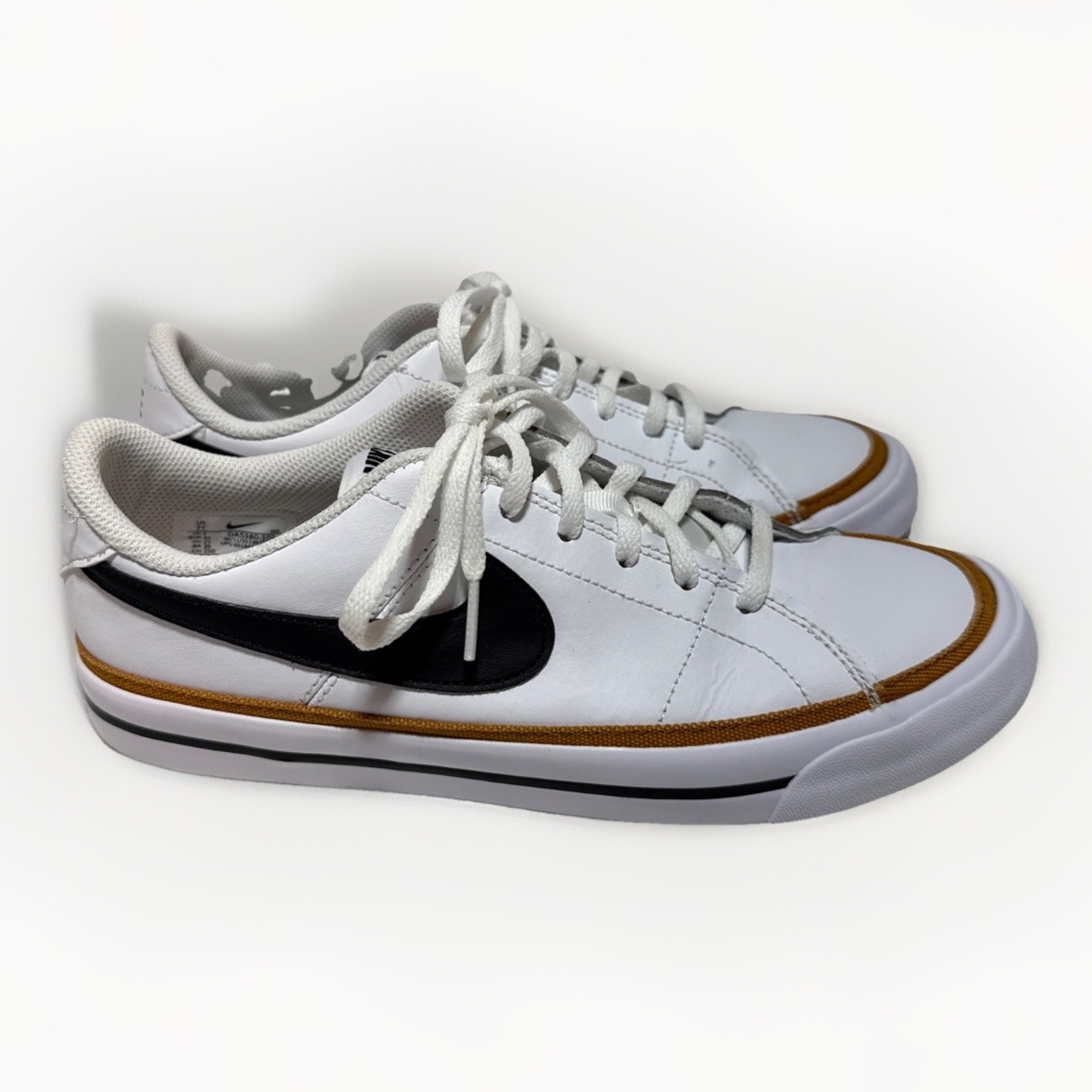 Nike Court Legacy White Black Leather Sneakers Unisex Kids 7y Women’s 8.5